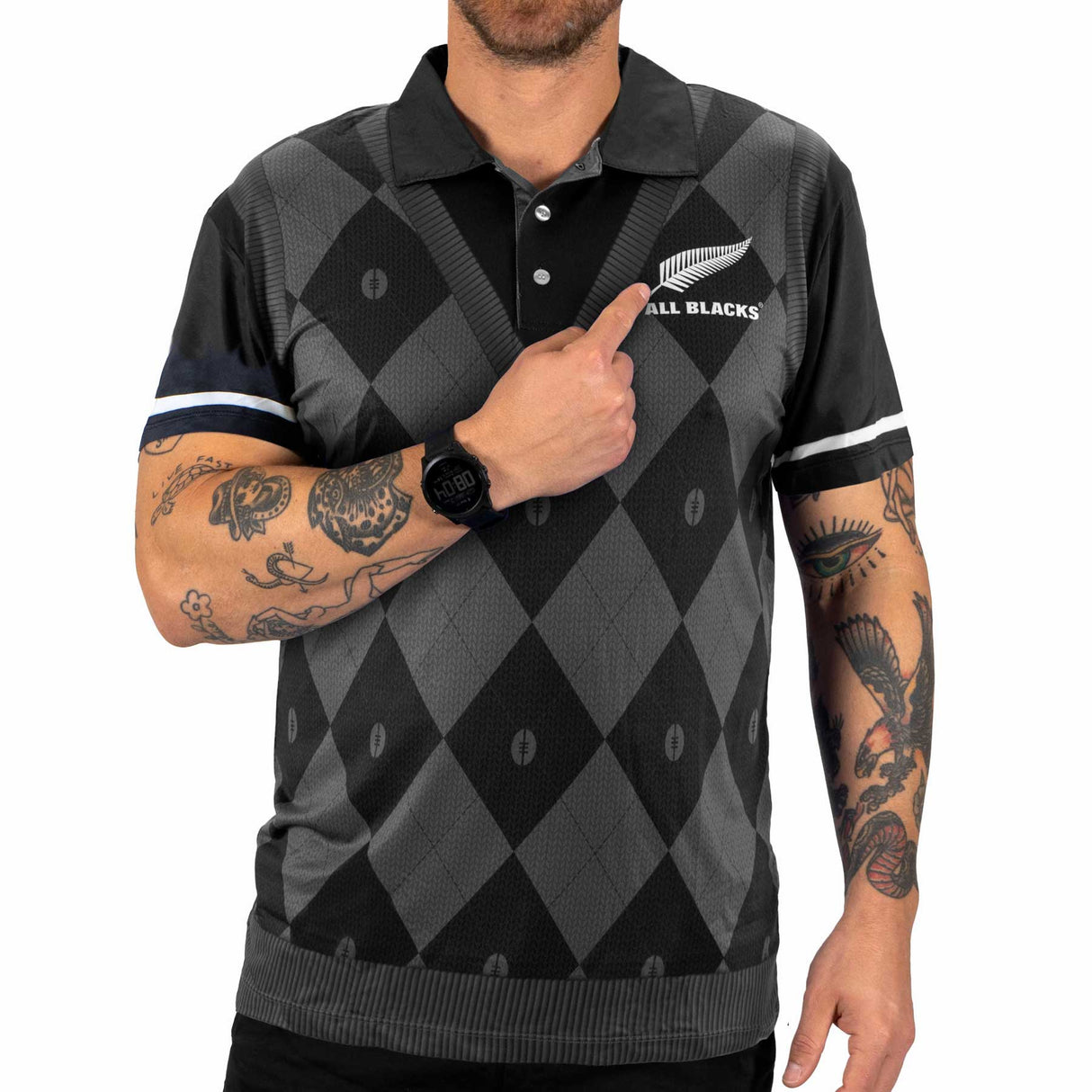 All Blacks 'Argyle' Spring Polo