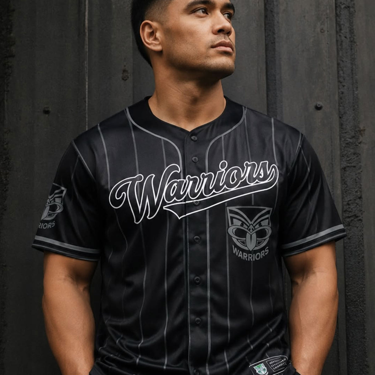 NRL Warriors Blackout Baseball Shirt - Adult