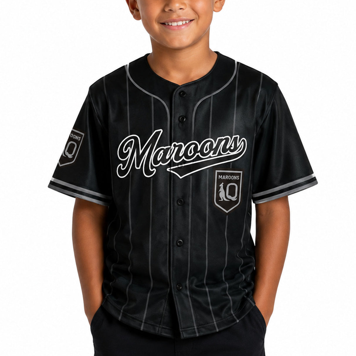 QLD Maroons Blackout Baseball Shirt - Youth