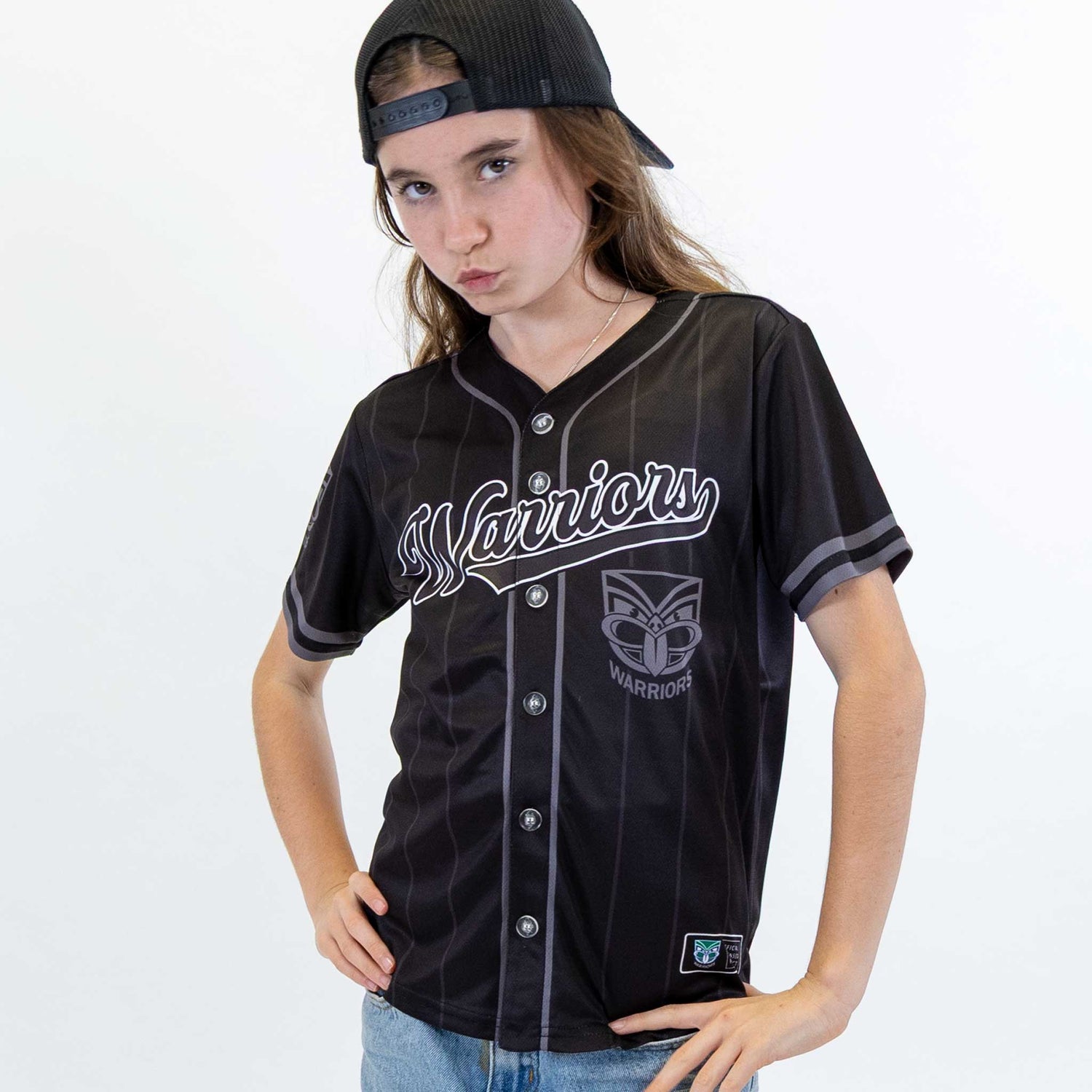 NRL Warriors Blackout Baseball Shirt - Youth