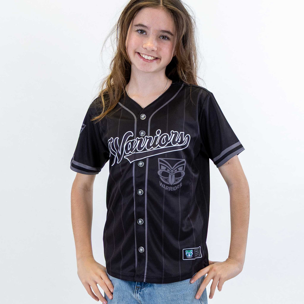 NRL Warriors Blackout Baseball Shirt - Youth