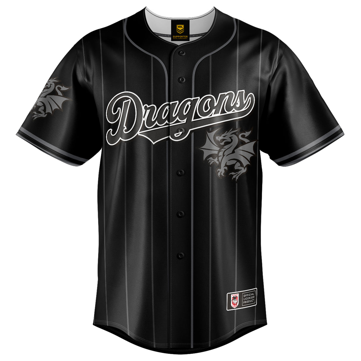NRL Dragons Blackout Baseball Shirt - Adult