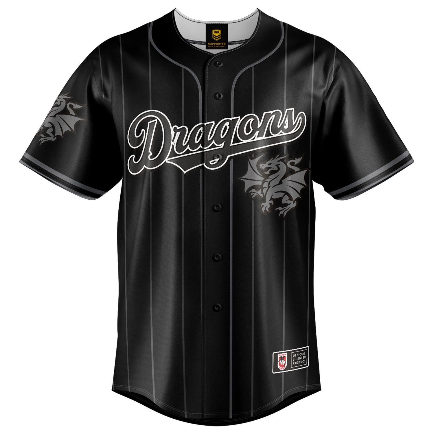 NRL Dragons Blackout Baseball Shirt - Youth