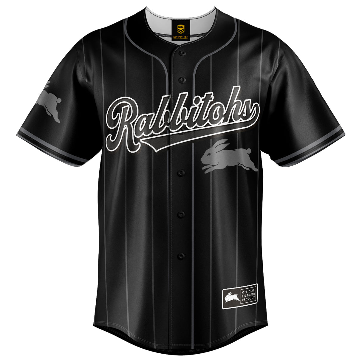 NRL Rabbitohs Blackout Baseball Shirt - Adult