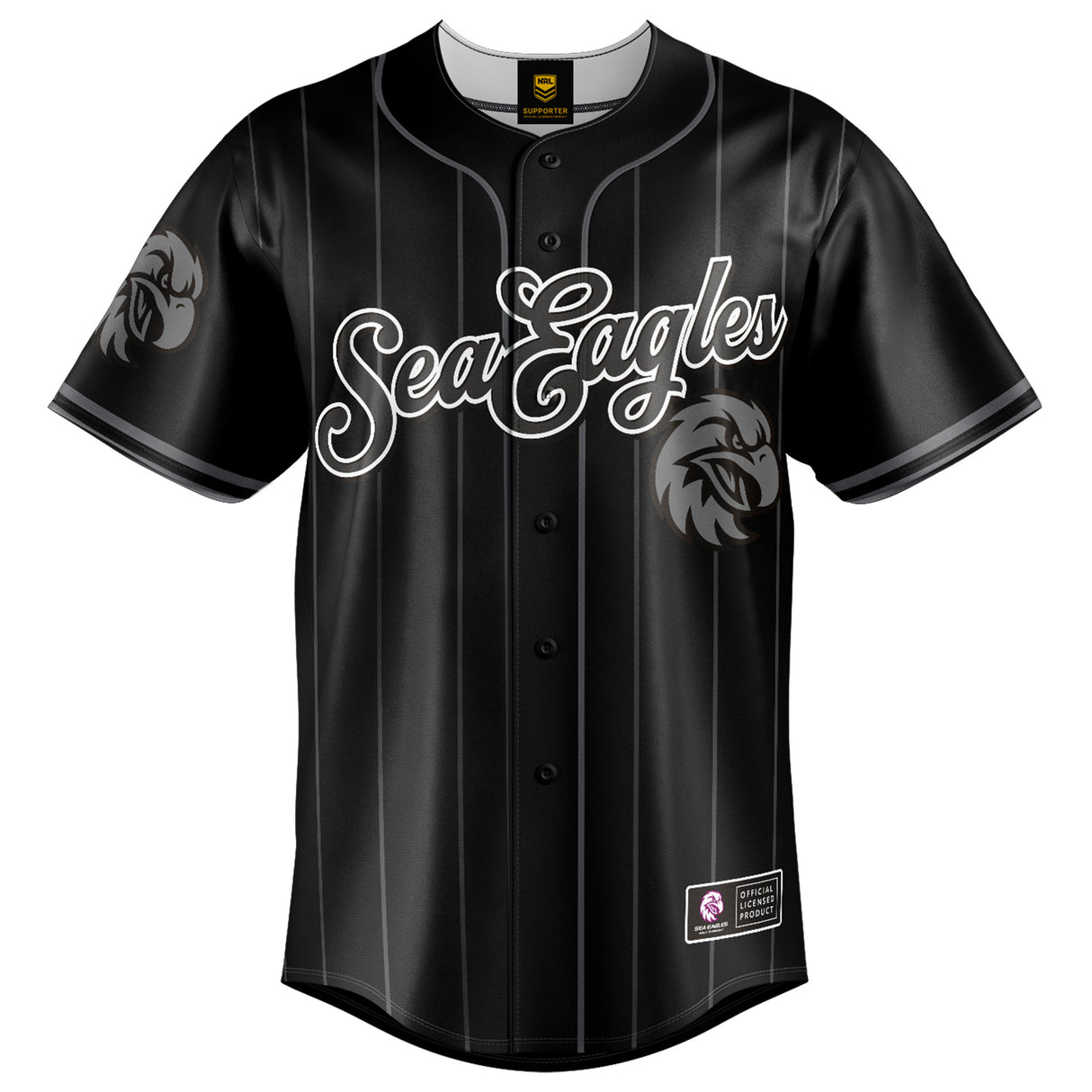 NRL Sea Eagles Blackout Baseball Shirt - Adult