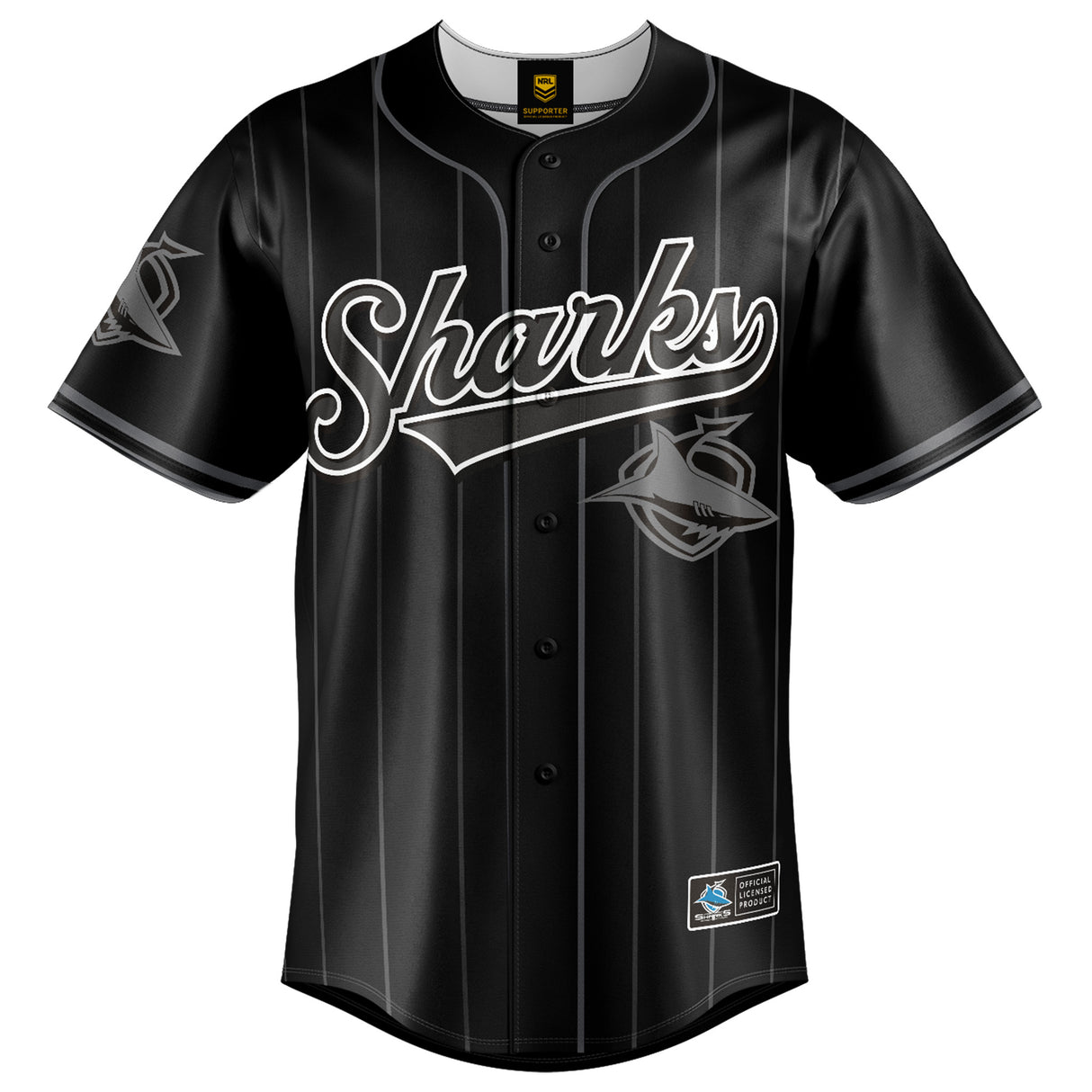 NRL Sharks Blackout Baseball Shirt - Youth