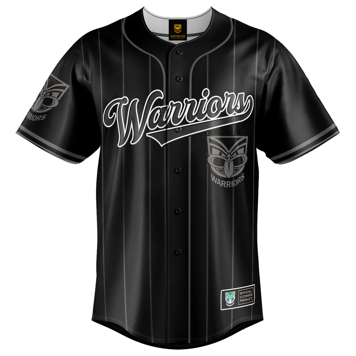 NRL Warriors Blackout Baseball Shirt - Adult
