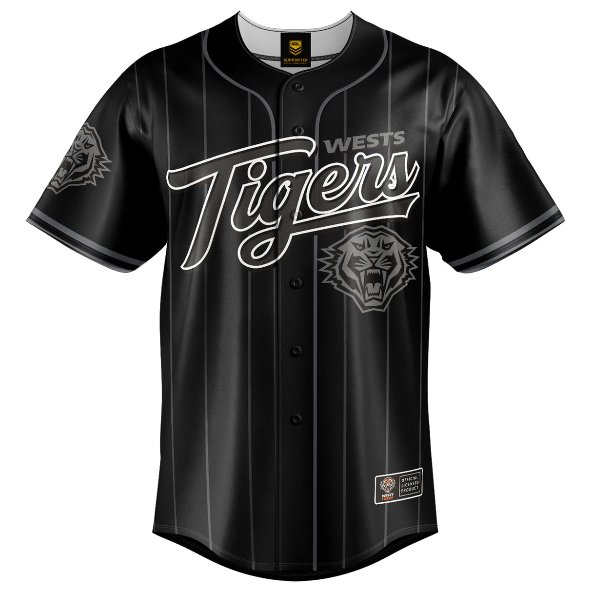 NRL Wests Tigers Blackout Baseball Shirt - Youth