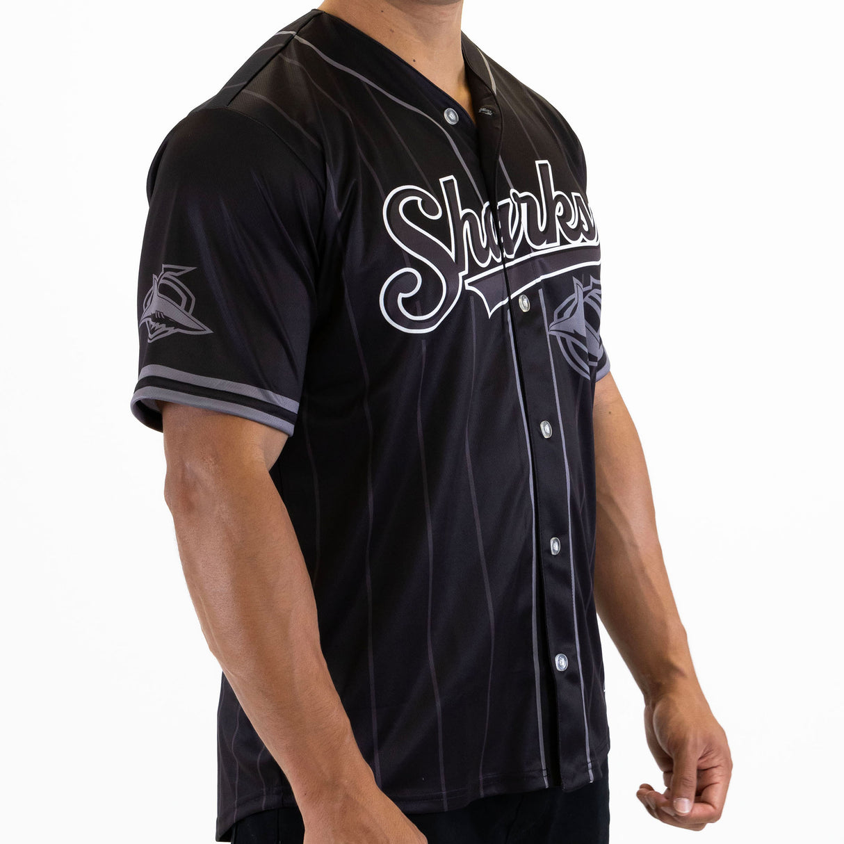 NRL Sharks Blackout Baseball Shirt - Adult
