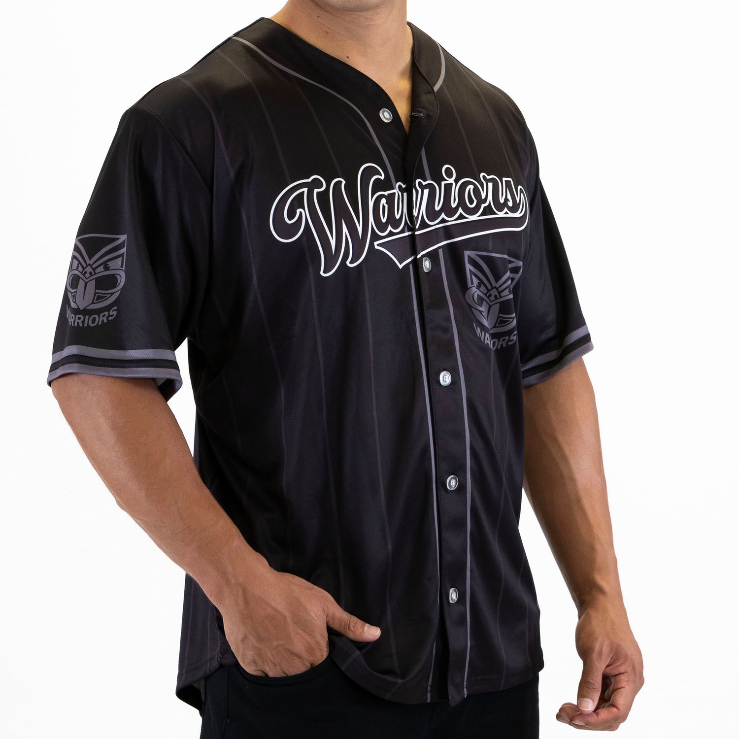 NRL Warriors Blackout Baseball Shirt - Adult