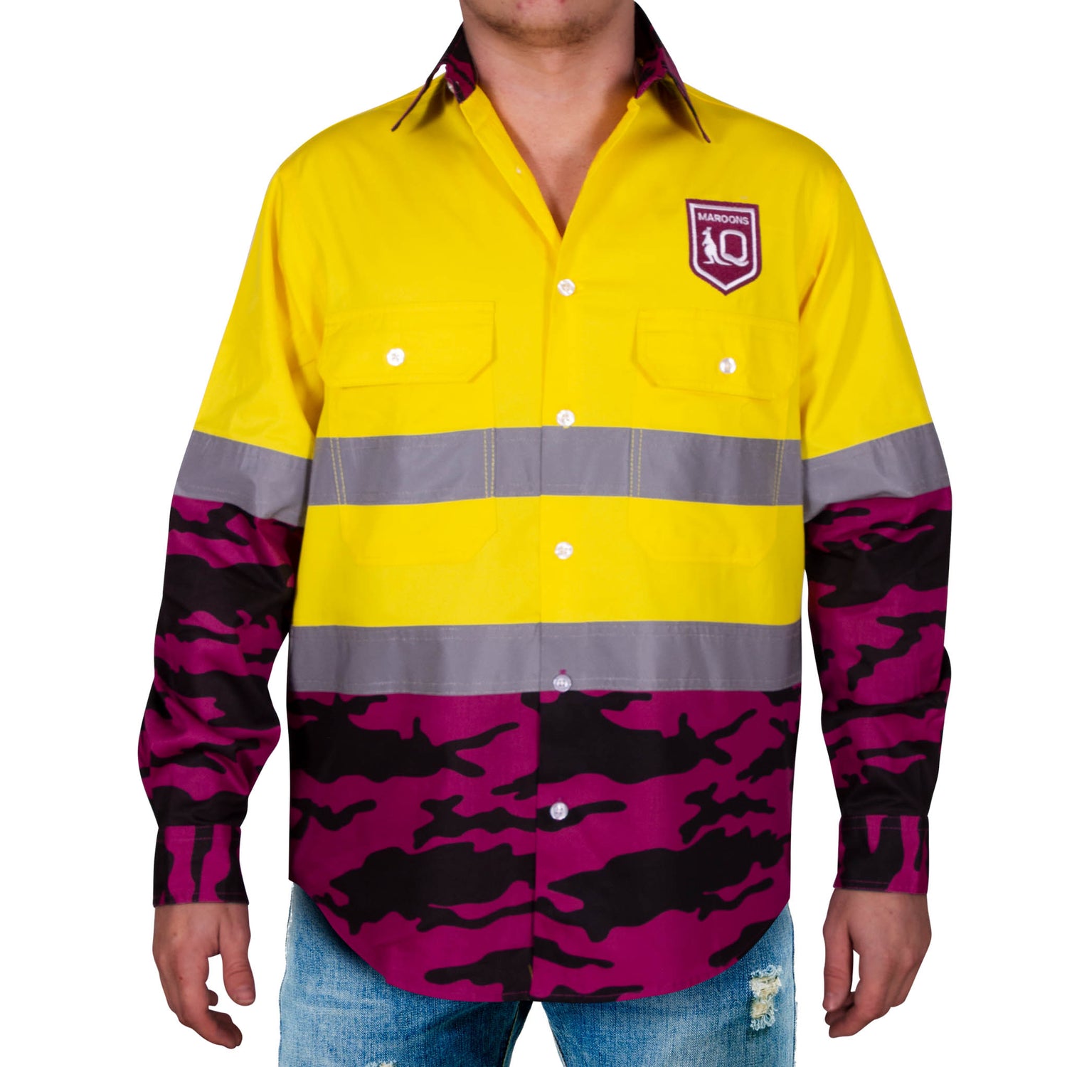 QLD Maroons 'Camo' Hi-Vis Work Shirt
