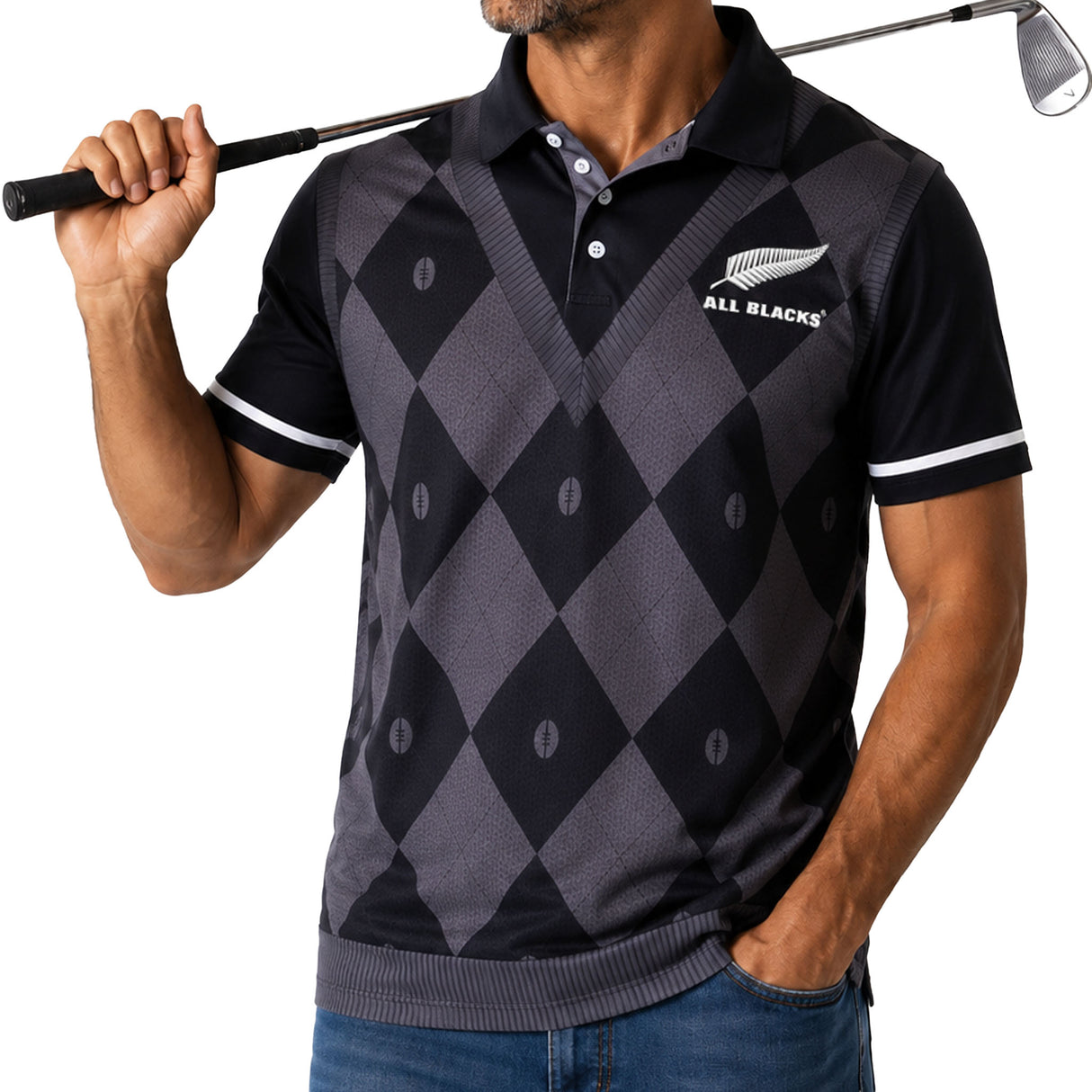All Blacks 'Argyle' Spring Polo