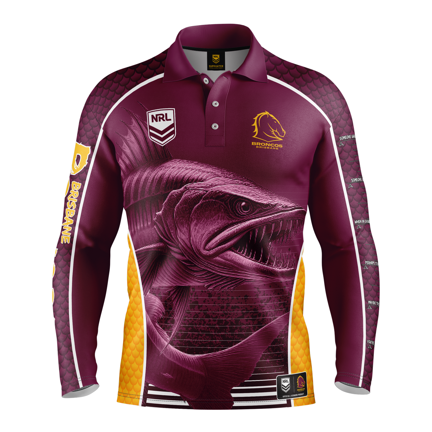 NRL Broncos 'Barracuda' Fishing Shirt - Adult