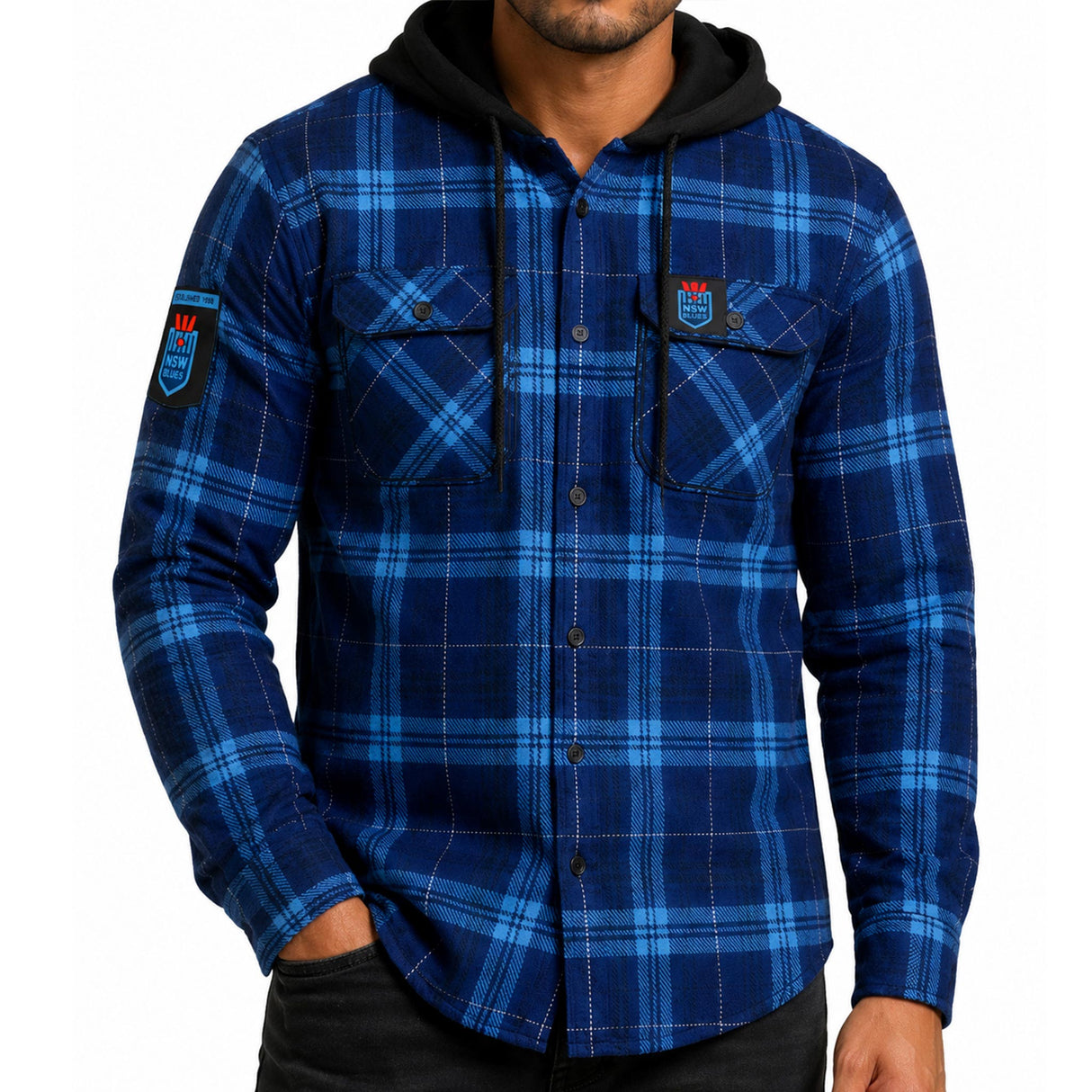 NSW Blues 'Highland' Hooded Flannel Shirt