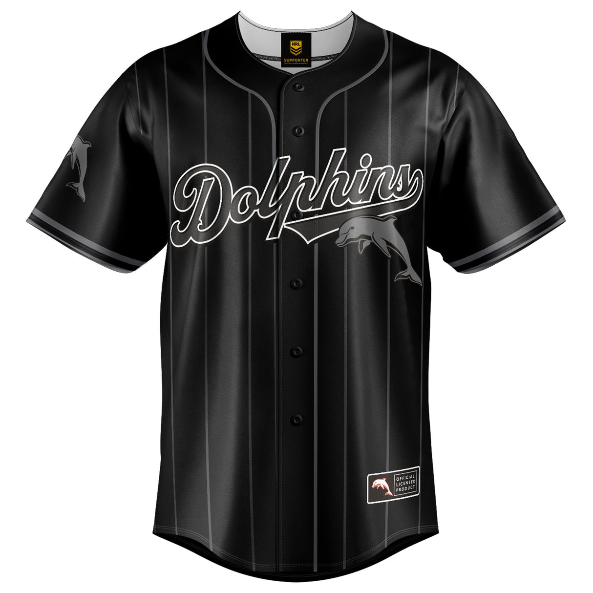 NRL Dolphins Blackout Baseball Shirt - Youth