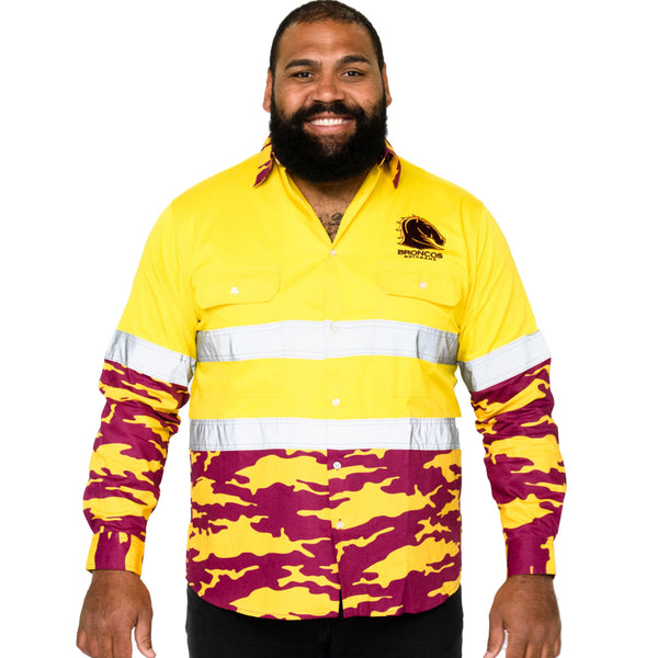 NRL Broncos 'Camo' Hi-Vis Work Shirt