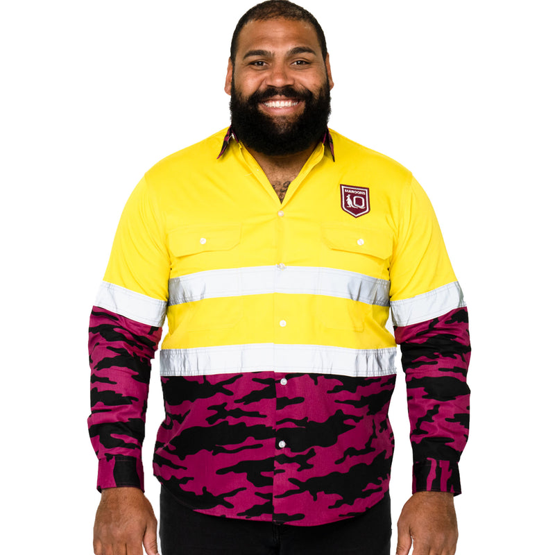 QLD Maroons Camo Hi Vis Work Shirt Ashtabula NZ
